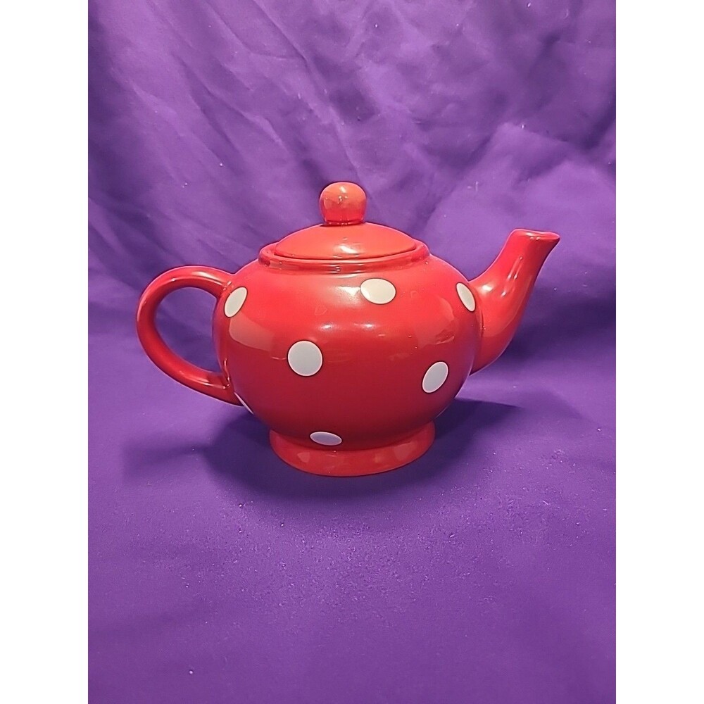 Earthenware Ceramics Red with White Polka Dots Teapot Minnie Mickey Mouse Style